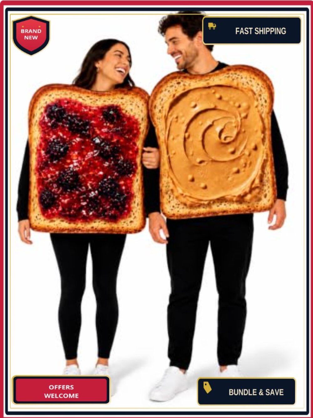 Peanut Butter & Jelly Adult Couple Halloween Costume Set Matching Duo Outfit